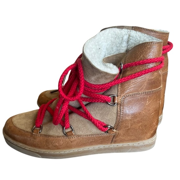 Isabel Marant womens 40/9 Nowles hidden wedge shearling boots camel red - Picture 3 of 9